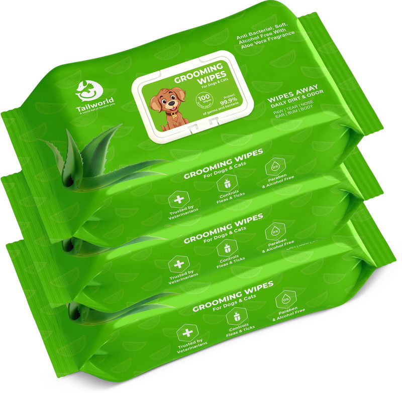Tailworld Grooming Wet Wipes For Dogs & Cats With Aloe Vera, Paraben & Alcohol Free-600Pcs Pet Ear Eye Wipes(Pack of 6)