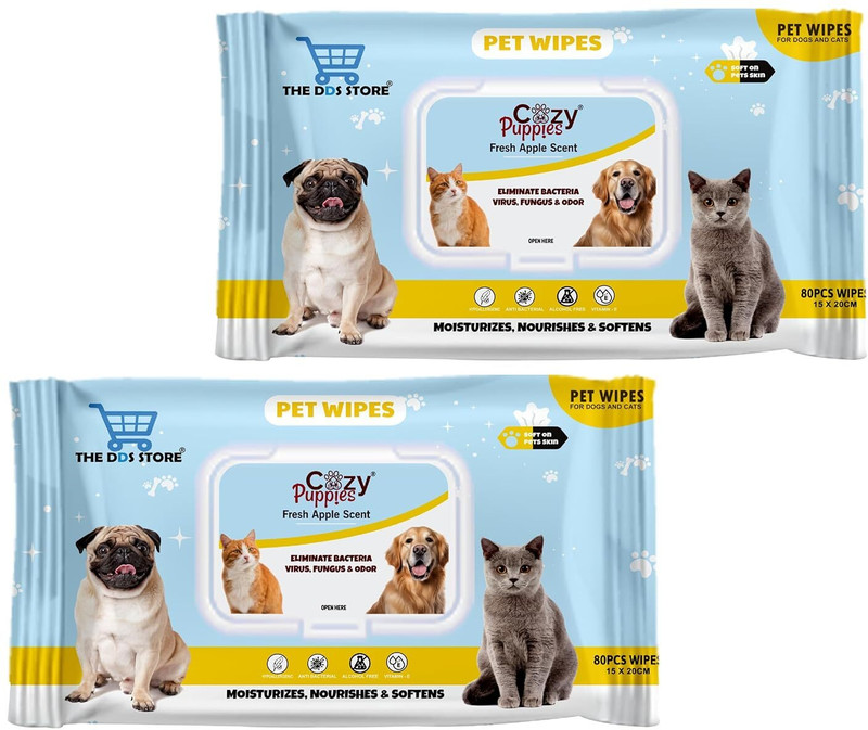 Amorite Wet Pet Wipes With Fresh Apple Fragrance For Dogs And Cats 160 Pcs Pet Ear Eye Wipes(Pack of 2)
