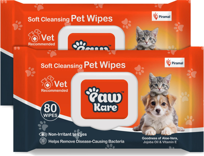 PawKare Pet Wipes for Dogs, Cats | Aloe,Vitamin E | Thick, Moist, pH Balanced, 160 Wipes Pet Ear Eye Wipes(Pack of 2)