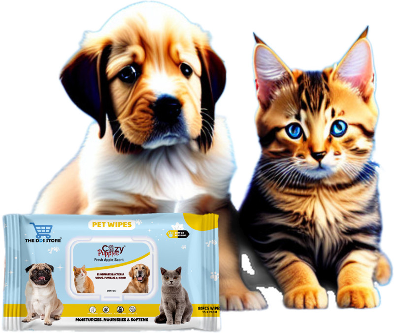 THE DDS STORE Grooming 80 Wipes Wet Pet Wipes for Cat and Kitten with Fresh Apple Fragrance Pet Ear Eye Wipes(Pack of 1)