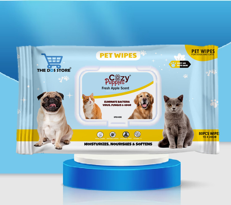 THE DDS STORE Pets Puppies Wet Fungus & odor 6"x 8" - 80 Wipes Wipes for Full Body Pet Ear Eye Wipes(Pack of 1)