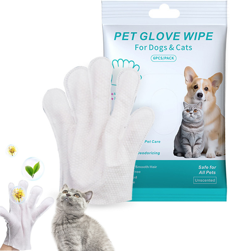 HASTHIP 6Pcs Pet Wipes Gloves Pet Cleaning Gloves Disposable Dry Cleaning Tool Pet Ear Eye Wipes(Pack of 6)