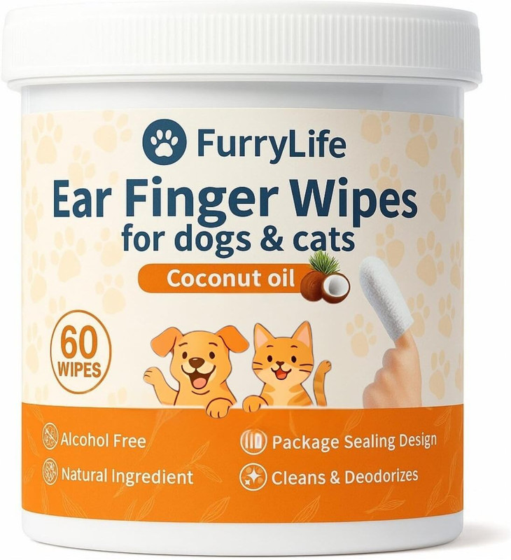 Furry Life Grooming Kit Pads, Removes Wax, Easy Otic Care with Coconut Scent Pet Ear Eye Wipes(Pack of 60)
