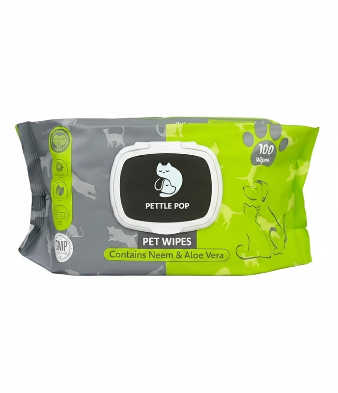 PETTLE POP Pet Wipes with Neem & Aloe Vera, Natural & Gentle Pet Ear Eye Wipes(Pack of 100)