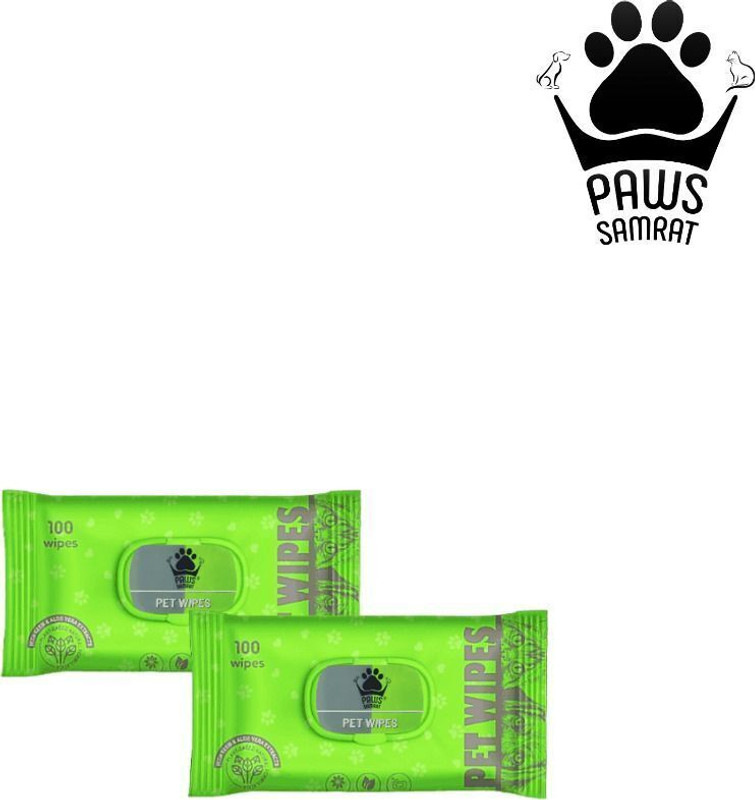 PAWS SAMRAT 200 pcs Pet Wipes with Neem & Aloevera Sanitising Skin Grooming Anti-Bacterial- Pet Ear Eye Wipes(Pack of 2)