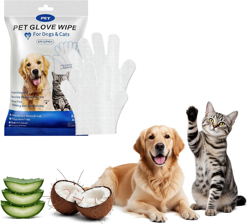 Qpets Pet Grooming Mitts Waterless Gloves Pet Ear Eye Wipes(Pack of 6)