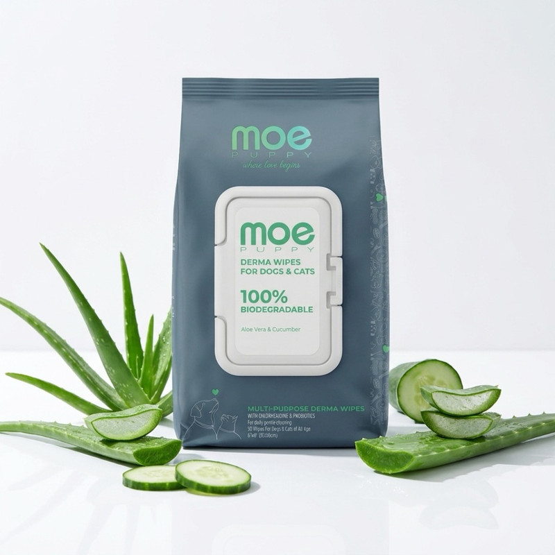 Moe Puppy Multipurpose Derma Pet Wipes Pet Ear Eye Wipes(Pack of 50)