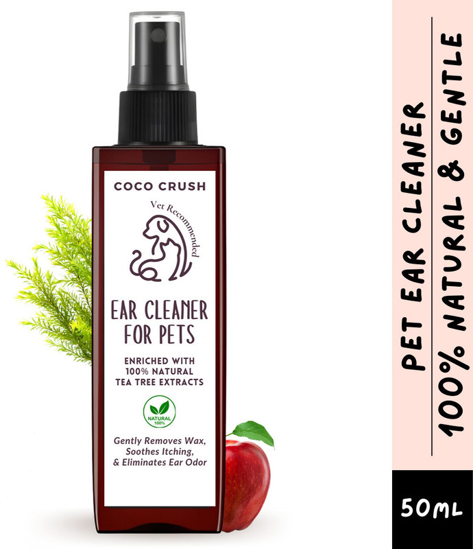COCO CRUSH 100% Natural Pet Ear Cleaner, 50ml - Fastest Itch Relief & Squeaky Clean Ears | Pet Ear Eye Wipes(Pack of 1)