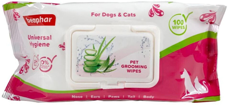 Beaphar Pet Grooming Wipes-100 Count Wet Wipes for Dogs, Cats Pet Ear Eye Wipes(Pack of 1)