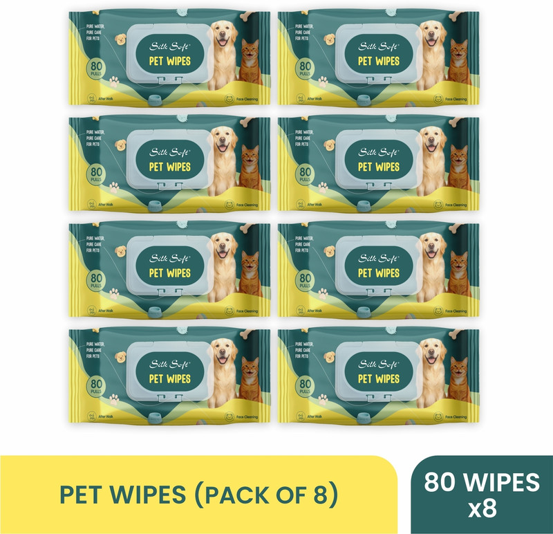 Silk Soft Pet Wipes with LemonGrass Fragrance|For Dogs, Cats & All Pets|160 pcs with Lid Pet Ear Eye Wipes(Pack of 160)