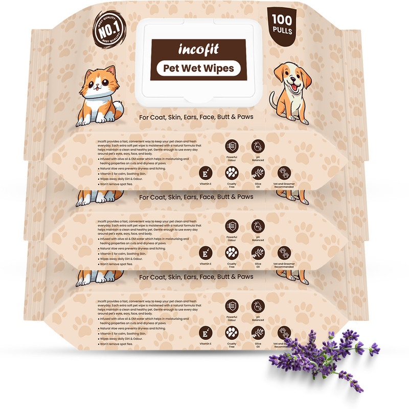 Paramount Incofit 100 Pulls Anti-Bacterial Pet Wet Wipes for Dogs, Puppies, Cats, Rabbits & Small Pet Ear Eye Wipes(Pack of 100)