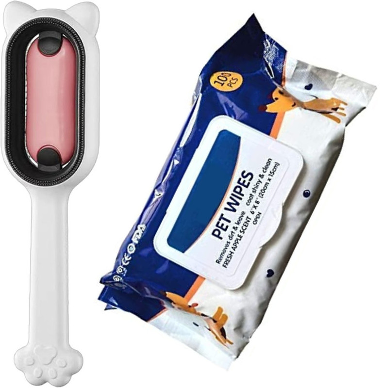 PSK PET MART Pet Brush And Wipes Combo Pack 2 set for dogs Pet Ear Eye Wipes(Pack of 100)