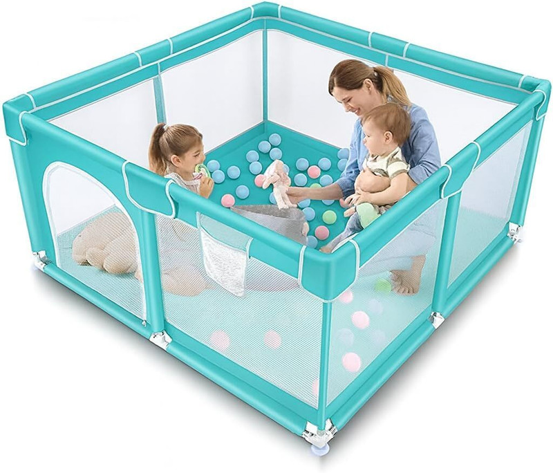 Lexara Baby Playpen Grey Kids Play Area Safety Fence Mesh Playard Indoor Home Pet Fence