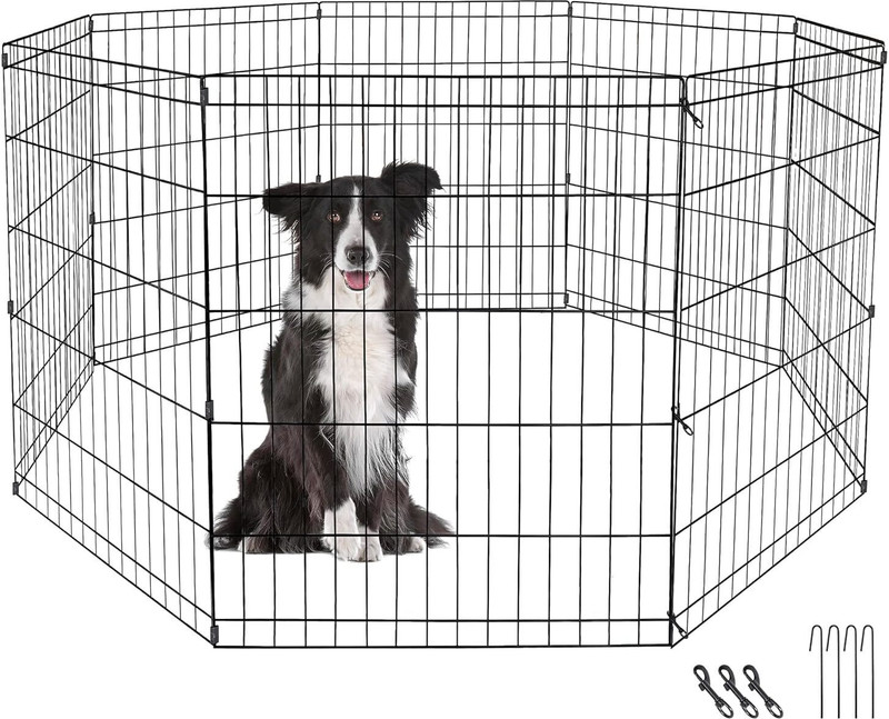 PetJoy 30-inch Dog Play Pen |Pet Fence| Metal Foldable |Playpen for Small Dogs|8 Panels Pet Fence