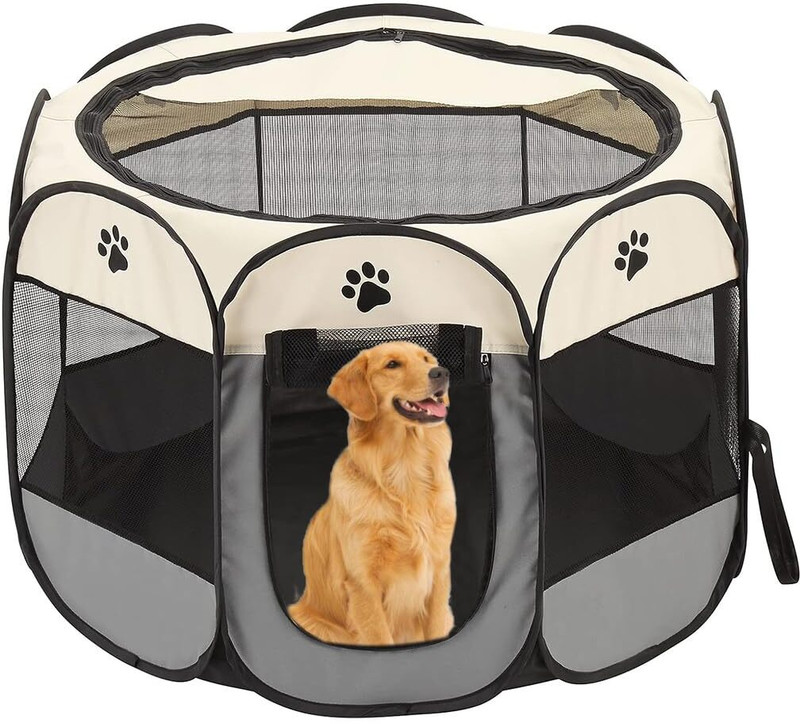 maycreate Foldable Pet Playpen Indoor Fence with Mesh Window for Pets Pet Fence