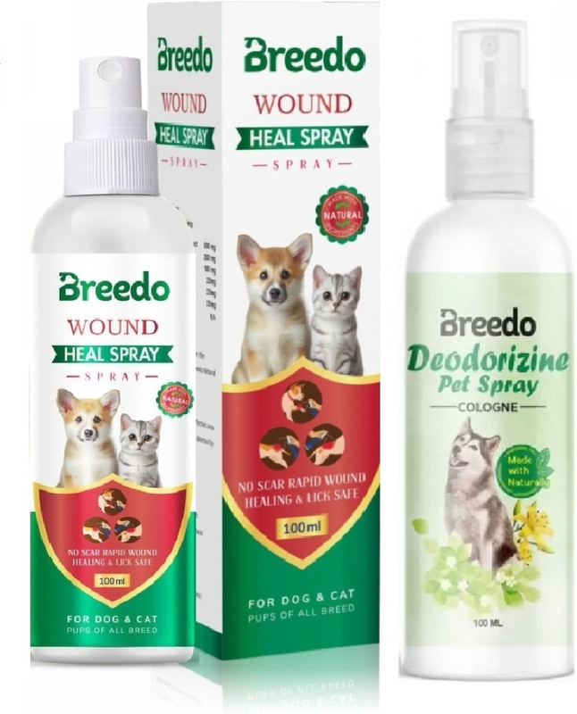 Breedo Dog Wound heal Spray (Helps cut,burns) (100gm) + Dog Anti-itch Shampoo (250ml) Pet First Aid Kit(2 Pieces)