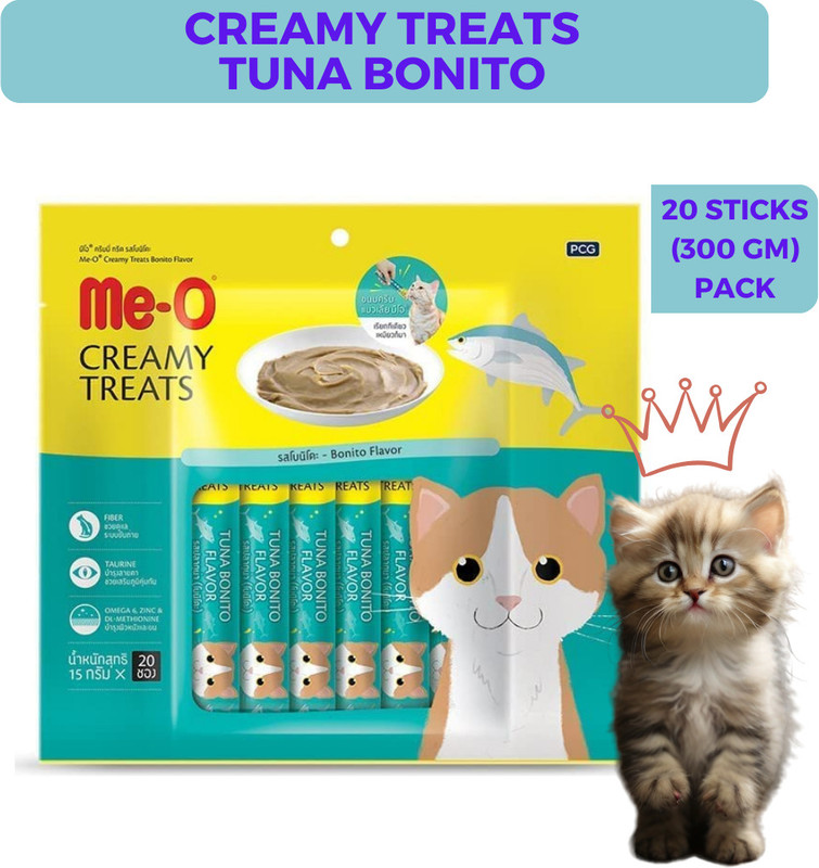 Me-O MeO Creamy Treats, Tuna Bonito Flavour, 20 Pcs Pack (300 gm) Tuna 0.3 kg Wet Adult Cat Food
