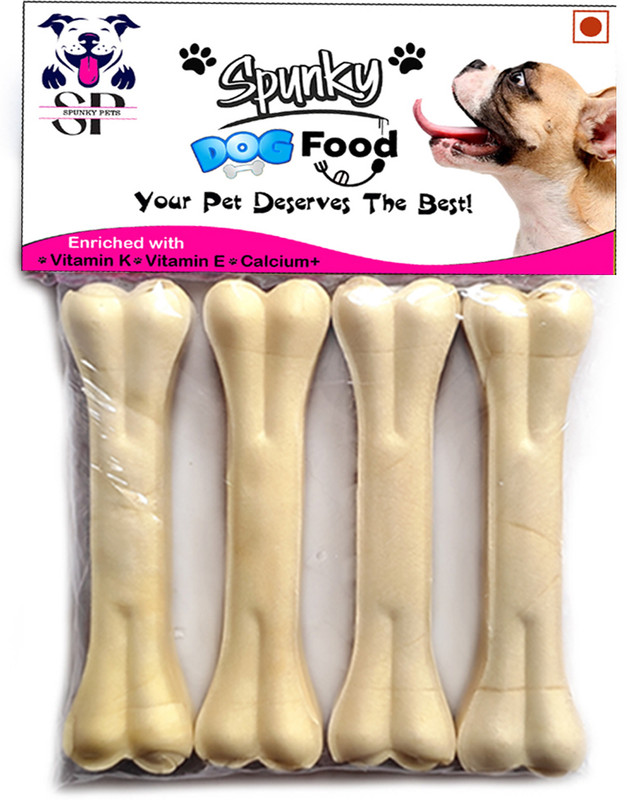Spunky Rawhide Calcium Pressed Bones For Dogs 6 Inch, 4 Pieces, Export Quality, Chicken 0.48 kg Dry Young, Adult Dog Food