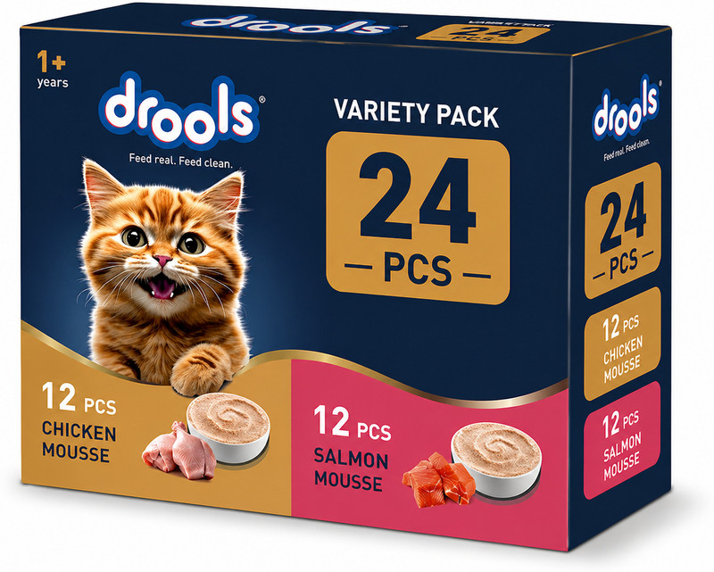 Drools Cat Food Wet Mousse Combo Easy to Digest Adult Cat Food Chicken, Salmon 1.92 kg (24x0.08 kg) Wet Adult Cat Food