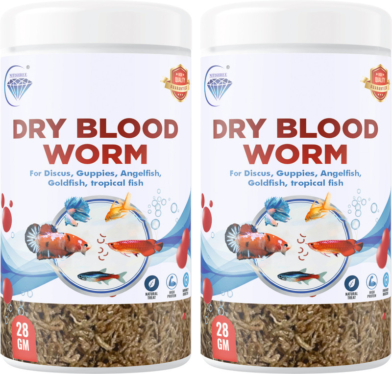 Nitishree Dried Blood Worms 56g-Food for Guppies, Mollies, Betta, Discus Fish, Marine Fish 0.056 kg (2x0.03 kg) Dry All Life Stages Fish Food