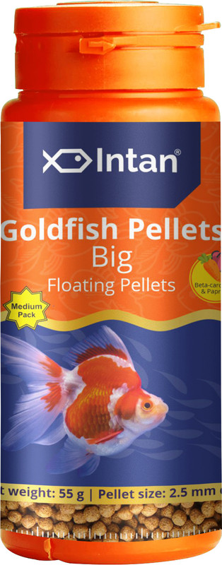 INTAN Goldfish Pellet Big Floating Pellets for Health & Growth Medium Pack 2.5 mm Dia 0.055 kg Dry Adult Fish Food