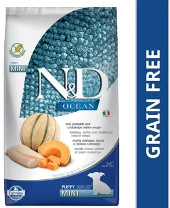 Farmina N&D Ocean Codfish Pumpkin & Cantaloupe Melon Puppy Mini Dry Food Cod 2.5 kg Dry Young Dog Food