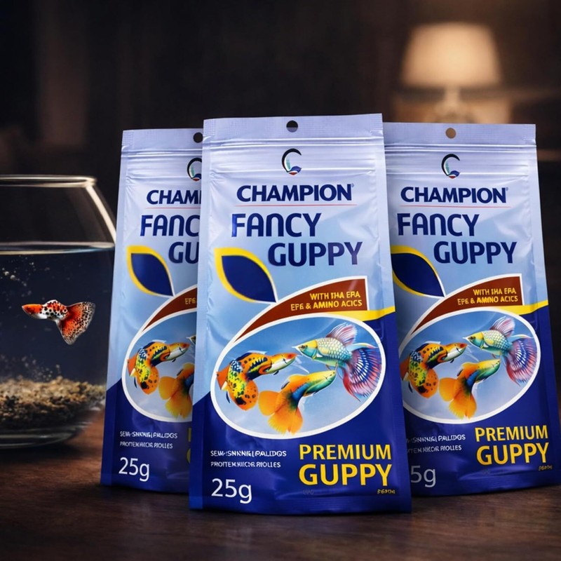 FinyPetz Champion Guppy Fish Food 25g Pack of 3 | Soft Granules for Fry & Adult Fish 0.075 kg (3x0.02 kg) Dry All Life Stages Fish Food