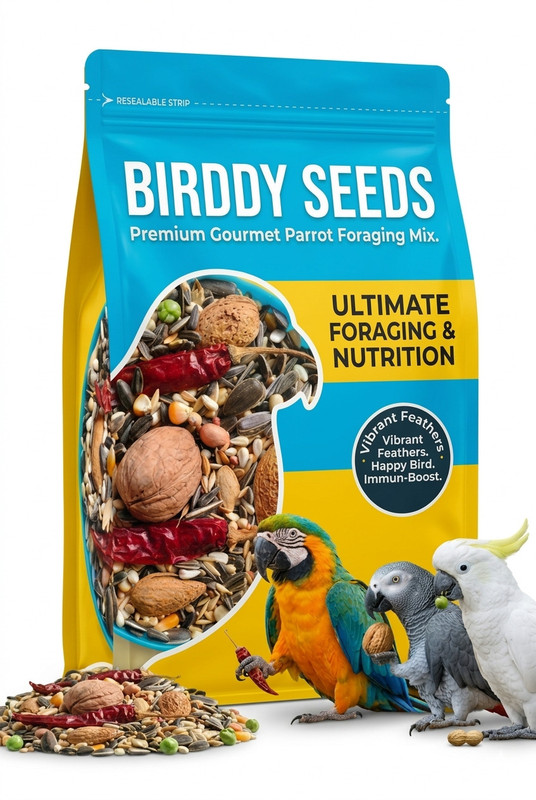 Birddy Seeds Mix Parrot Food for Macaw, Cockatoo, African Gray & Other Big Birds Nuts 1.9 kg Dry All Life Stages Bird Food
