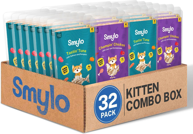 Smylo Natural Healthy Wet Kitten Food Trial Box (2-12 Months) Tuna, Salmon, Chicken, Liver 0.28 kg (4x0.07 kg) Wet Young Cat Food