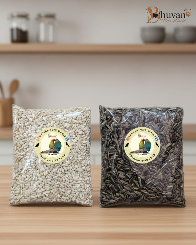 Bhuvan Pets World Sunflower and Safflower seeds Combo of 900gm each for Birds and Rodents 1.8 kg (2x0.9 kg) Dry Adult, Senior, Young Bird Food