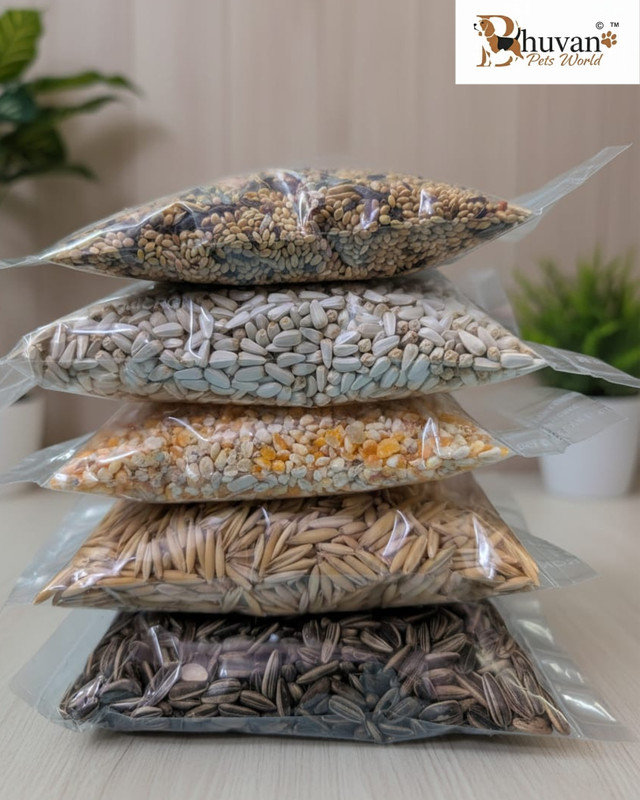 Bhuvan Pets World 5 In 1 Bird Food Combo. Mix, Sunflower, Safflower, Oats, Corn Grit. 1 kg (5x0.2 kg) Dry Adult, Senior, Young Bird Food
