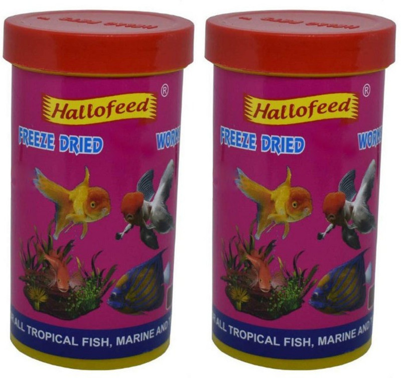 Hallofeed Freeze Dried Worms 20 Grams Blood Worms + 10% Extra Free (Pack of 2 Pieces) 0.04 kg (2x0.02 kg) Dry New Born, Young, Adult Fish Food