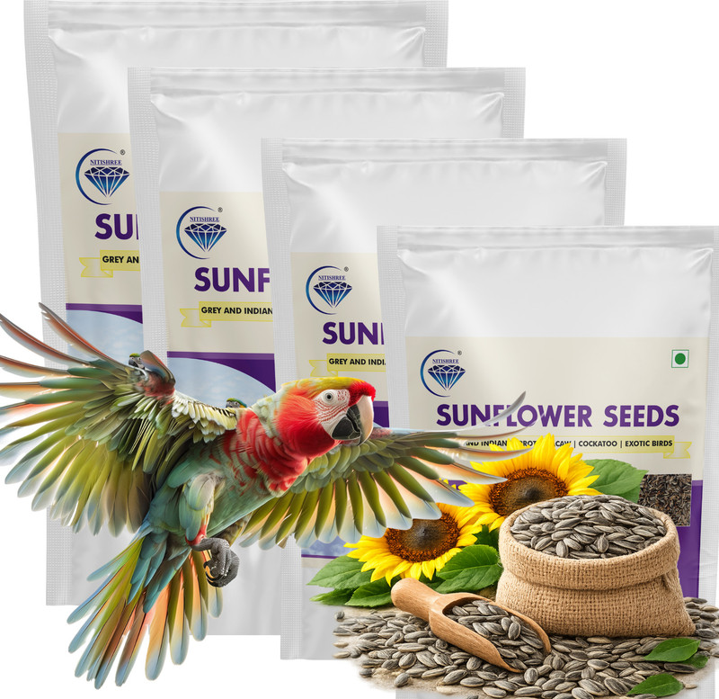 Nitishree Sunflower Seeds for Birds | Bird Food for Parrots, Cockatiel, Lovebirds, Budgies Nuts 2 kg (4x0.5 kg) Dry New Born, Adult, Young, Senior Bird Food