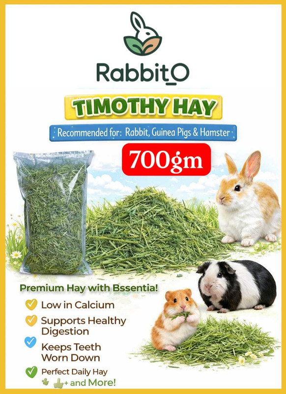 Rabbit_O Rabbit_O Premium Timothy Hay – Naturally Dried | Fresh | High Fiber Vegetable 0.7 kg Dry Adult Rabbit Food
