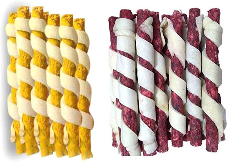 Unik Dog Snacks Combo_Twisted Sticks_ Flavour Chicken, Mutton 0.5 kg (2x0.25 kg) Dry Young, Adult Dog Food