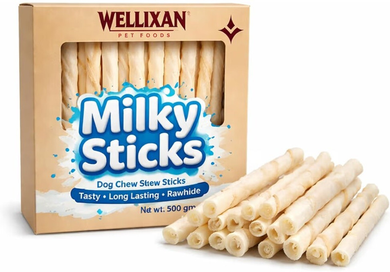 WELLIXAN Milky Rawhide Dog Chew Sticks | Long Lasting Dental Treats for Dogs Milk 0.5 kg Dry All Life Stages Dog & Cat Food