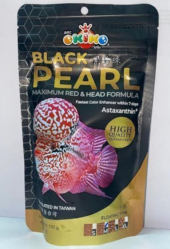 Okiko Okiko Black Pearl Flowerhorn Food 100grams L Size Pellets Fish 0.1 kg Dry All Life Stages Fish Food