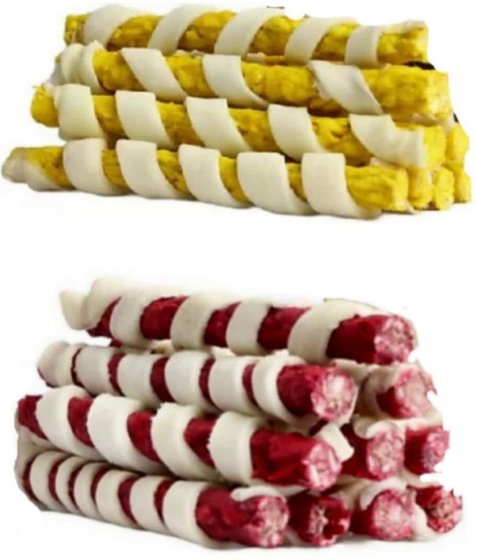 Bones UP Dog Chew Spiral Sticks 2x(200 gm) Mix Flavor(Chicken & Mutton), Dog Snacks Treat Chicken, Mutton 0.4 kg Dry Young, Adult Dog Food