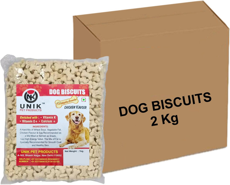 Unik Milk Dog Biscuits_Premium Quality_Pure Milk, Puppy Dog Biscuits, Milk 2 kg (2x1 kg) Dry Young, New Born Dog Food