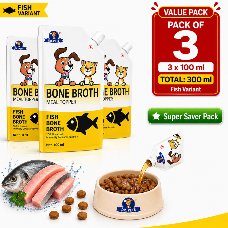 Dr.pets Pack of 3 Fish Bone Broth for Cats & Dogs | Human Grade | Natural Hydrating Fish 300 ml Wet Adult, New Born, Senior, Young Dog & Cat Food