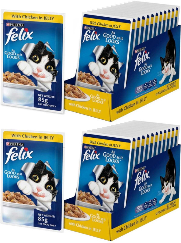 FELIX As Good As It Looks Wet Food for Adult Cats Chicken Flavor Chicken 2.04 kg (24x0.09 kg) Wet Adult, Young Cat Food