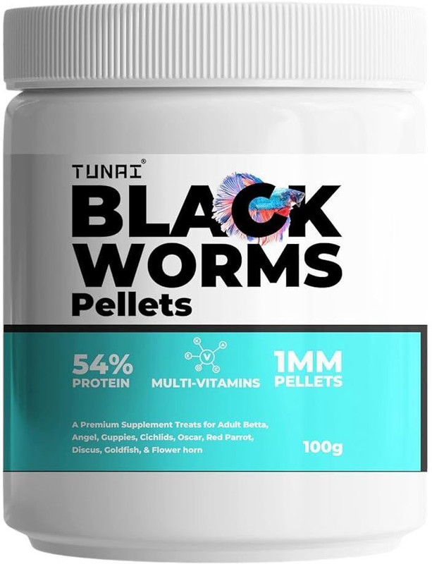TUNAI Black Worms 1mm Pellets 55% Protein multivitamin 0.1 kg Dry Adult, New Born, Young, Senior Fish Food