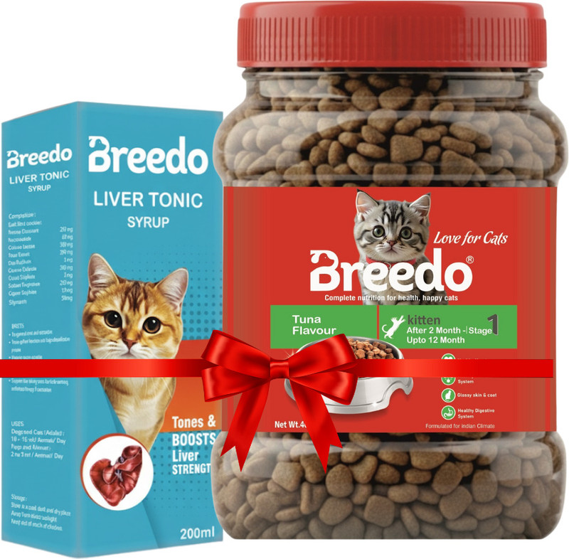 Breedo Kitten Dry Food (Tuna Flavor), 400g with Free Multivitamin Syrup (200ml) Tuna 0.6 kg Dry Young Cat Food