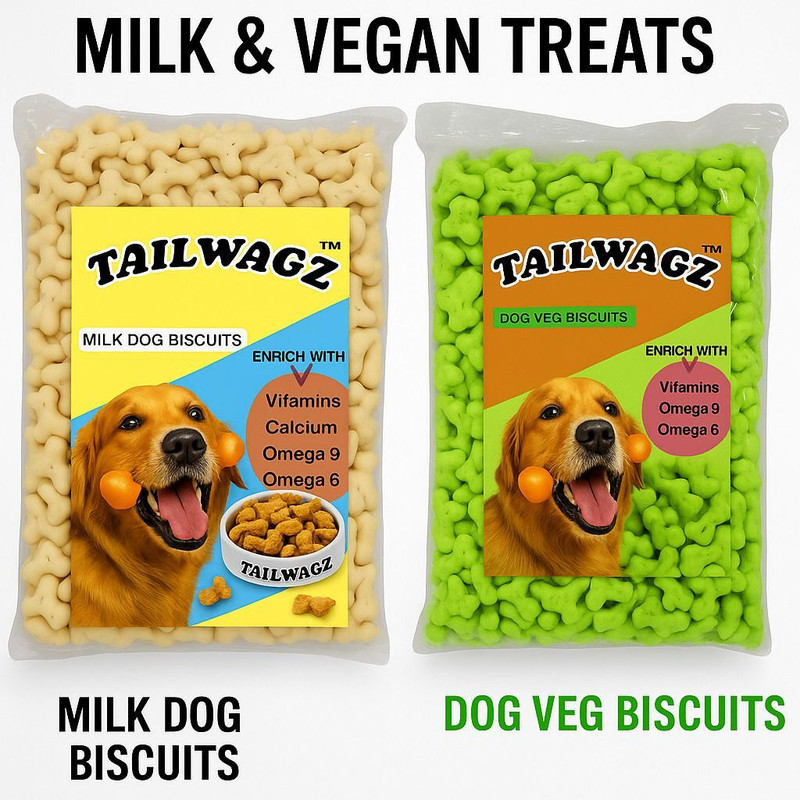 TAILWAGZ 900gm Delicious Milk And Veg Puppy Biscuits Healthy Treats Rich In Milk, Vegetable 0.9 kg (2x0.45 kg) Dry New Born, Young, Senior, Adult Dog Food