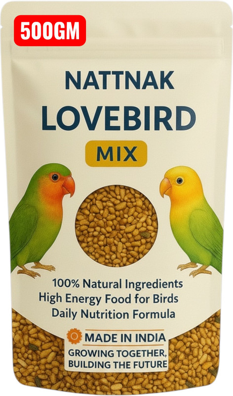 NATTNAK WE TRULY CARES NATTNAK LoveBirds Premium Seed Mix Feed | Balanced Diet for Small Birds 0.5 kg Dry All Life Stages Bird Food