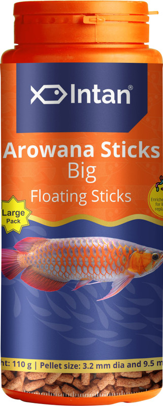 INTAN Arowana Sticks, Big Floating Stick | Large Pack Pellet 3.2 & 9.5 mm Dia, 0.11 kg Dry Adult, Young Fish Food