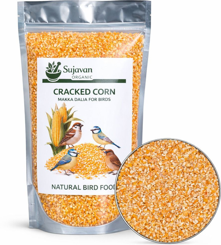 Sujavan Cracked Corn Bird Food 1Kg – Yellow Maize (मक्का) for Doves, Pigeons 1 kg Dry Adult, Young, Senior Bird Food