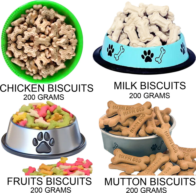 Spunky pets Dog Treat Combo ( A Combination Of 4 Types Dog Biscuits _ Premium Quality ) Chicken, Mutton, Milk, Fruit 0.8 kg (4x0.2 kg) Dry New Born, Young, Adult Dog Food