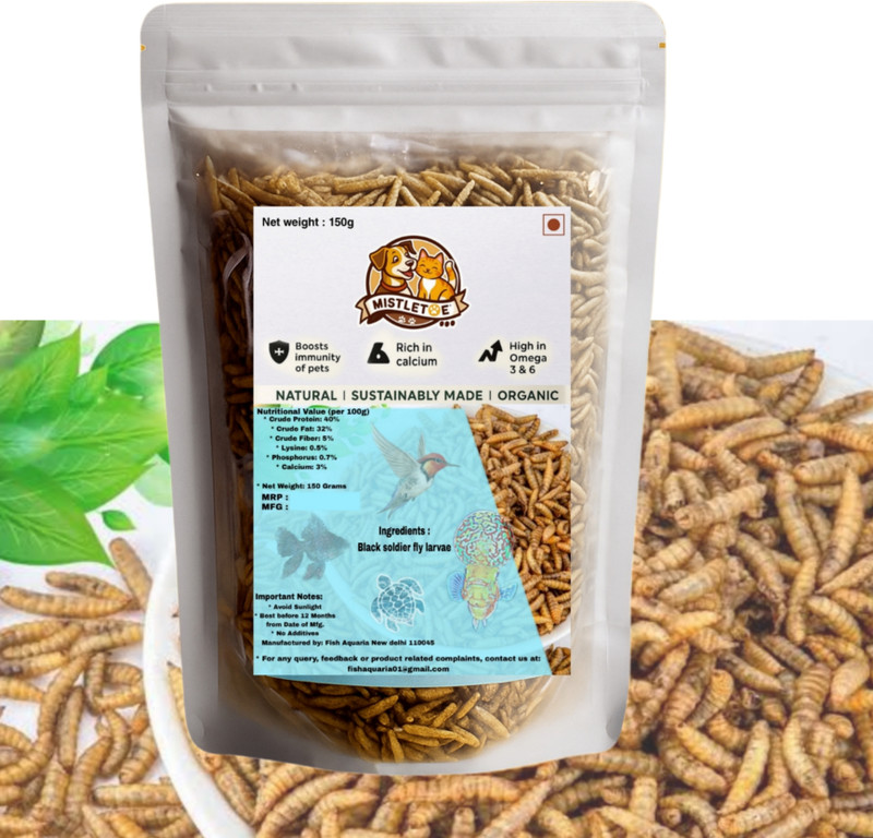 Mistletoe Black Soldier Fly Larvae Dried Natural for Fish Food, Reptiles, Birds 150g 0.15 kg Dry Adult Fish Food