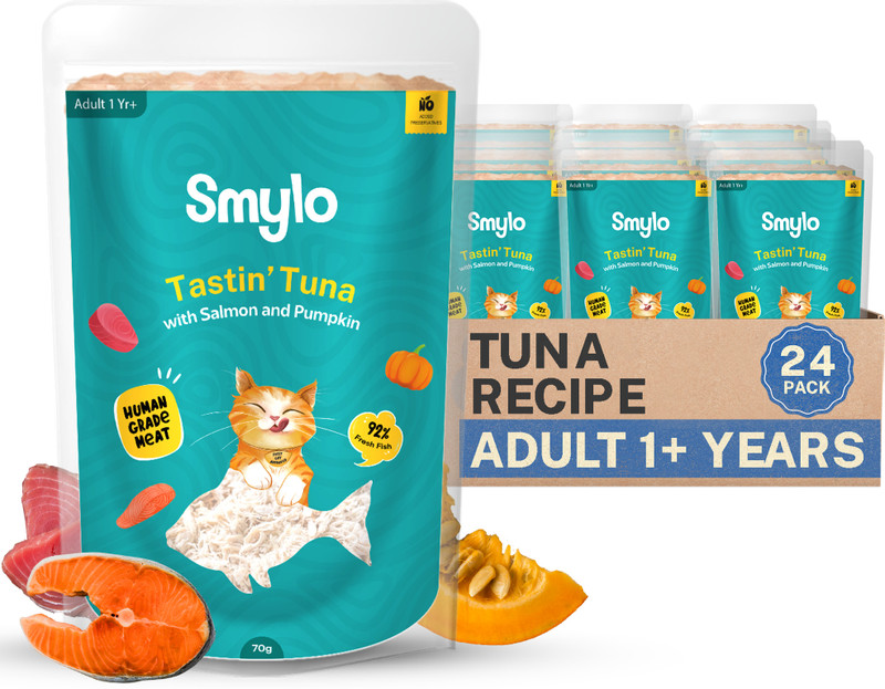 Smylo Natural Healthy Wet Cat Food (1+ yrs) Tuna, Salmon 1.68 kg (24x0.07 kg) Wet Young Cat Food